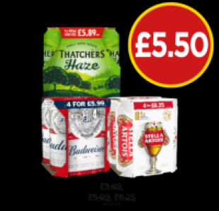 Thatchers Haze, Budweiser, Stella Artois