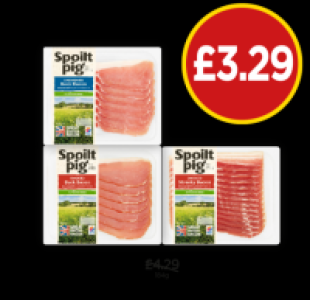 Spoilt Pig Back Bacon Unsmoked, Smoked, Streaky Bacon
