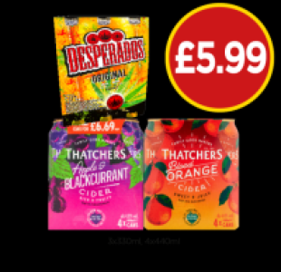 Desperados, Thatchers Apple & Blackcurrant, Bloog Orange