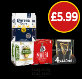 Corona Extra, Stella Artois, Madri, Guinness