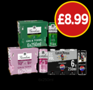Budgens  Gordons Gin & Tonic, Pink Gin, Captain Morgan Pepsi Max