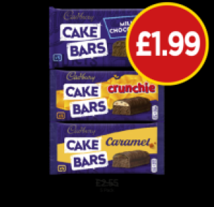 Cadbury Cake Bars Milk Chocolate, Crunchie, Caramel