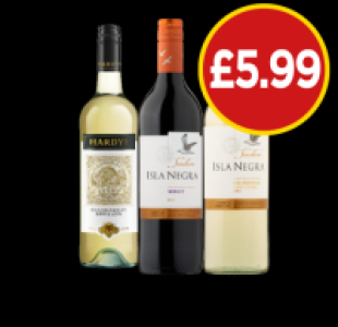 Hardys Chardonnay Semillon, Isla Negra Merlot, Chardonnay