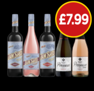 Budgens  Jam Shed Shiraz, Rosé, Tempranillo, Plaza Proscco, Rosé