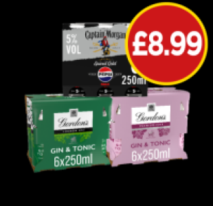 Budgens  Captain Morgan Pepsi Max, Gordons Gin & Tonic, Premium Pink