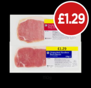 Smoked Rindless Back Bacon, Unsmoked