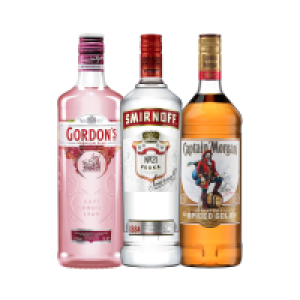CAPTAIN MORGAN SPICED RUM, GORDON&rsquo;S PINK GIN & SMIRNOFF