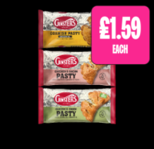 Budgens  Ginsters Cornish Pasty, Chicken & Bacon, Cheese & Onion