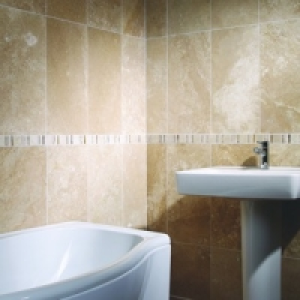 Wickes Beige Polished Travertine Wall & Floor Tile 406x406mm