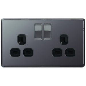 Wickes 13A Switched Socket 2 Gang Black Nickel Screwless Fla £15.99