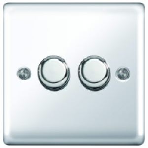 Wickes Dimmer Switch 2 Gang 2 Way 400W Polished Chrome Raise