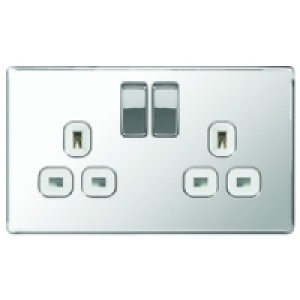 Wickes 13A Switched Socket 2 Gang Polished Chrome Screwless  £15.99