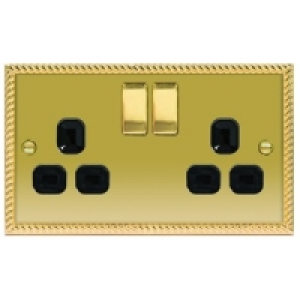 Wickes 13A Switched Socket 2 Gang Georgian Brass Raised Plat £9.99
