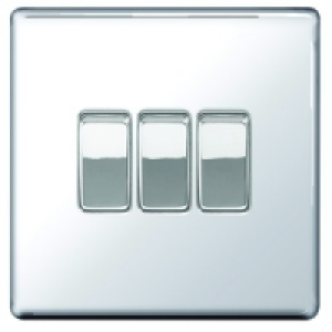 Wickes 10A Light Switch 3 Gang 2 Way Polished Chrome Screwle