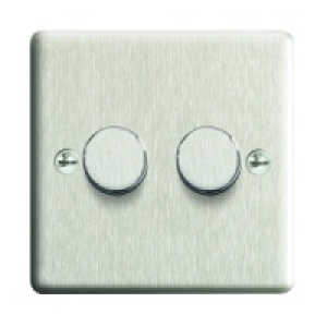Wickes Dimmer Switch 2 Gang 2 Way 400W Brushed Steel Raised  &pound;15.49