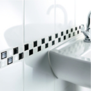 Ceramic Mosaic Border Tiles Black/White 50x200mm PK6