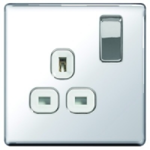 Wickes 13A Switched Socket 1 Gang Polished Chrome Screwless