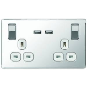 Wickes 13A Switched Socket + USB Charger 2 Gang Polished Chr
