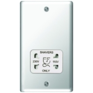 Wickes Dual Voltage Shaver Socket 2 Gang Chrome Raised Plate