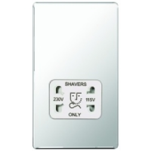 Wickes Dual Voltage Shaver Socket 2 Gang Chrome Screwless Fl