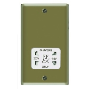 Wickes Dual Voltage Shaver Socket 2 Gang Pearl Nickel Raised