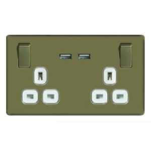 Wickes 13A Switched Socket + USB Charger 2 Gang Pearl Nickel
