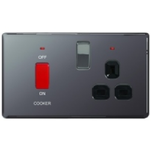 Wickes 45A Cooker Switch & 13A Socket Black Nickel Screwless £29.99