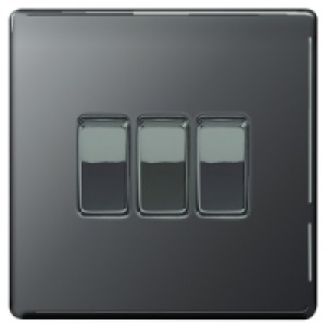 Wickes 10A Light Switch 3 Gang 2 Way Black Nickel Screwless  £17.99