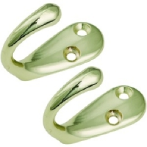 Wickes One Prong Hook Polished Brass 2 Pack