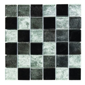 Glass Mosaic Blk & Silver Leaf Single