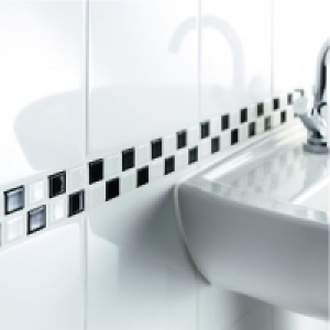 Wickes Black & White Gloss Ceramic Mosaic Border Tile 200x50