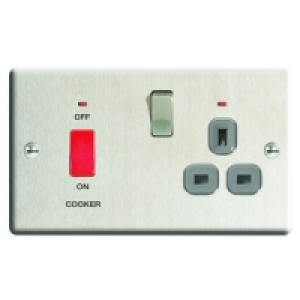 Wickes 45A Cooker Switch & 13A Socket Brushed Steel Raised P
