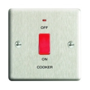 Wickes 45A Cooker Switch 1 Gang Brushed Steel Raised Plate