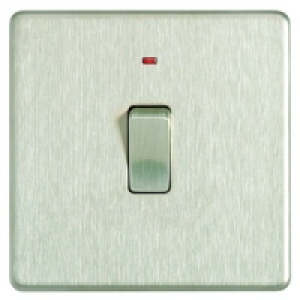 Wickes 20A Light Switch + LED 1 Gang Brushed Steel Screwless