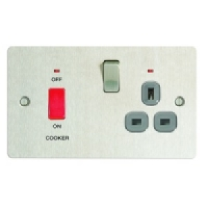 Wickes 45A Cooker Switch & 13A Socket Brushed Steel Ultra Fl
