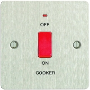 Wickes 45A Cooker Switch 1 Gang Brushed Steel Ultra Flat Pla