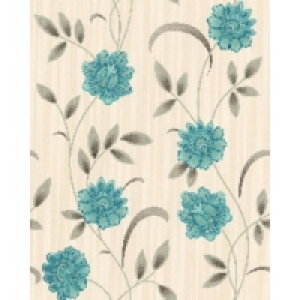 Graham & Brown Premier Sadie Decorative Wallpaper Teal/Cream