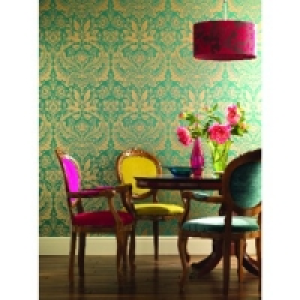 Graham & Brown Desire Decorative Wallpaper Teal Gold 10m &pound;17.35