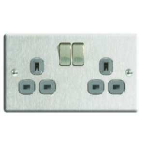 Wickes Brushed Steel 13A Twin Socket - Brushed Steel 3 pack