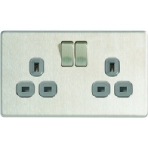 Wickes 13A Switched Socket 2 Gang Brushed Steel Screwless Fl £14.39