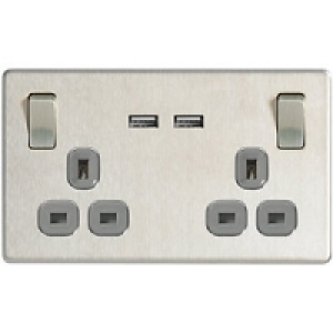 Wickes 13A Switched Socket + USB Charger 2 Gang Brushed Stee £21.59