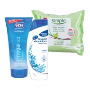 Simple Face Wipes, Vo5 Mega Hold Style Gel, Head & Shoulders