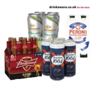 Budgens  Budweiser (6 Price Marked Packs), Pernoi Nastro Azzurro, Kro