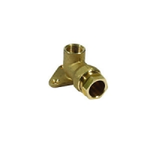 Plasson Compression Metal Wall Plate Elbow Brass 20mmx1/2in