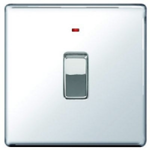 Wickes 20A Light Switch + LED 1 Gang Polished Chrome Screwle