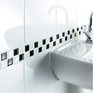 Wickes Black & White Gloss Ceramic Mosaic Border Tile 200x50 £4.99