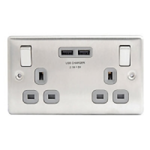 Wickes Brushed Stainless Steel 13 Amp 2 Gang Switched Socket &pound;17.99