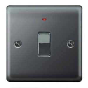Wickes 20A Light Switch + LED 1 Gang Black Nickel Raised Pla