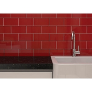 Wickes Cosmopolitan Gloss Red Ceramic Wall Tile 100x200mm
