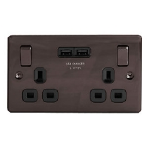 Wickes Black Nickel 13 Amp 2 Gang Switched Socket With 2 X U